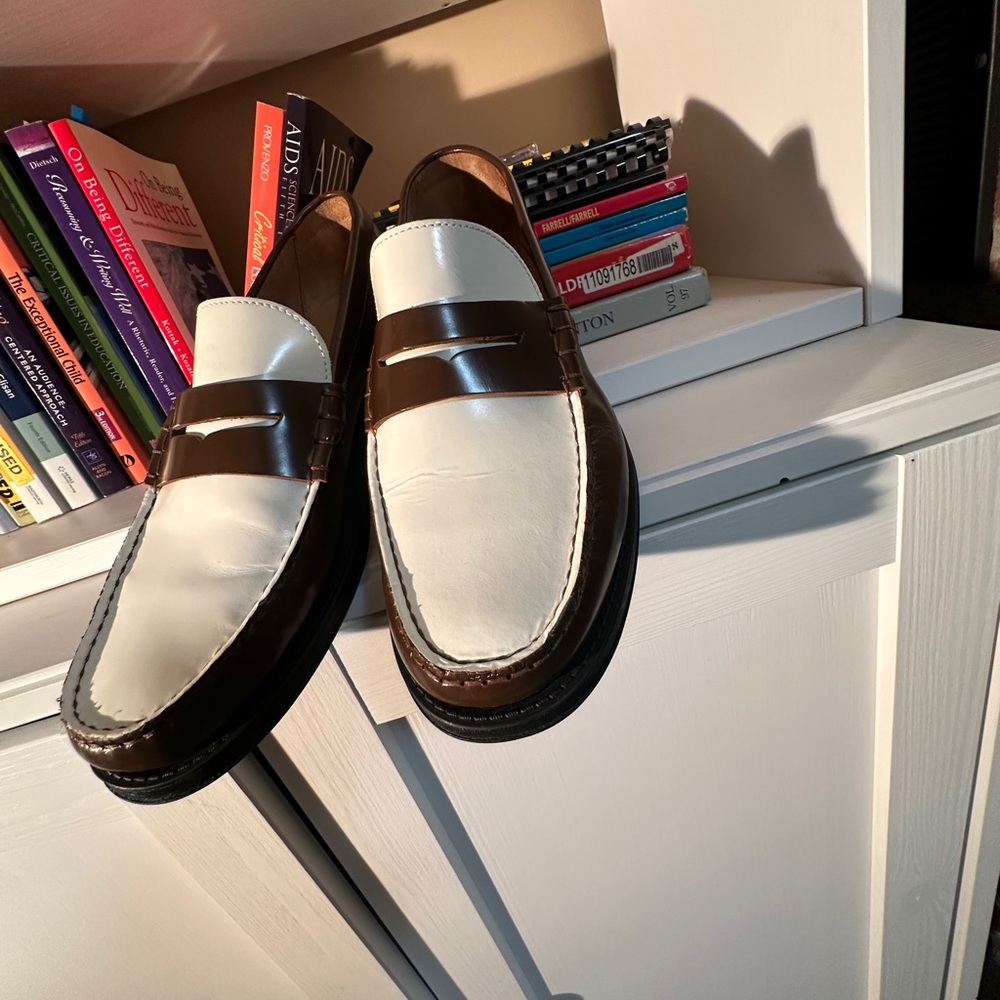 Zara Brown and Cream Leather Penny Loafers - Picture 3 of 14